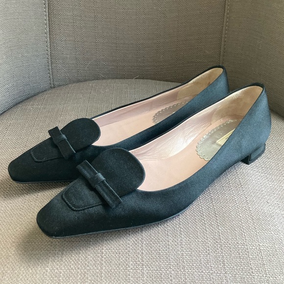 Prada Ballet Black Bow Flats 37 - Picture 1 of 14
